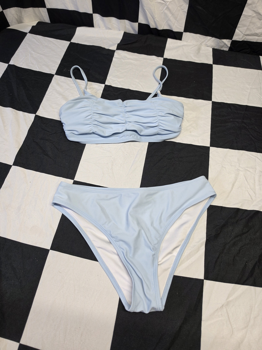 Light Blue Ruched Bandeau Bikini Set